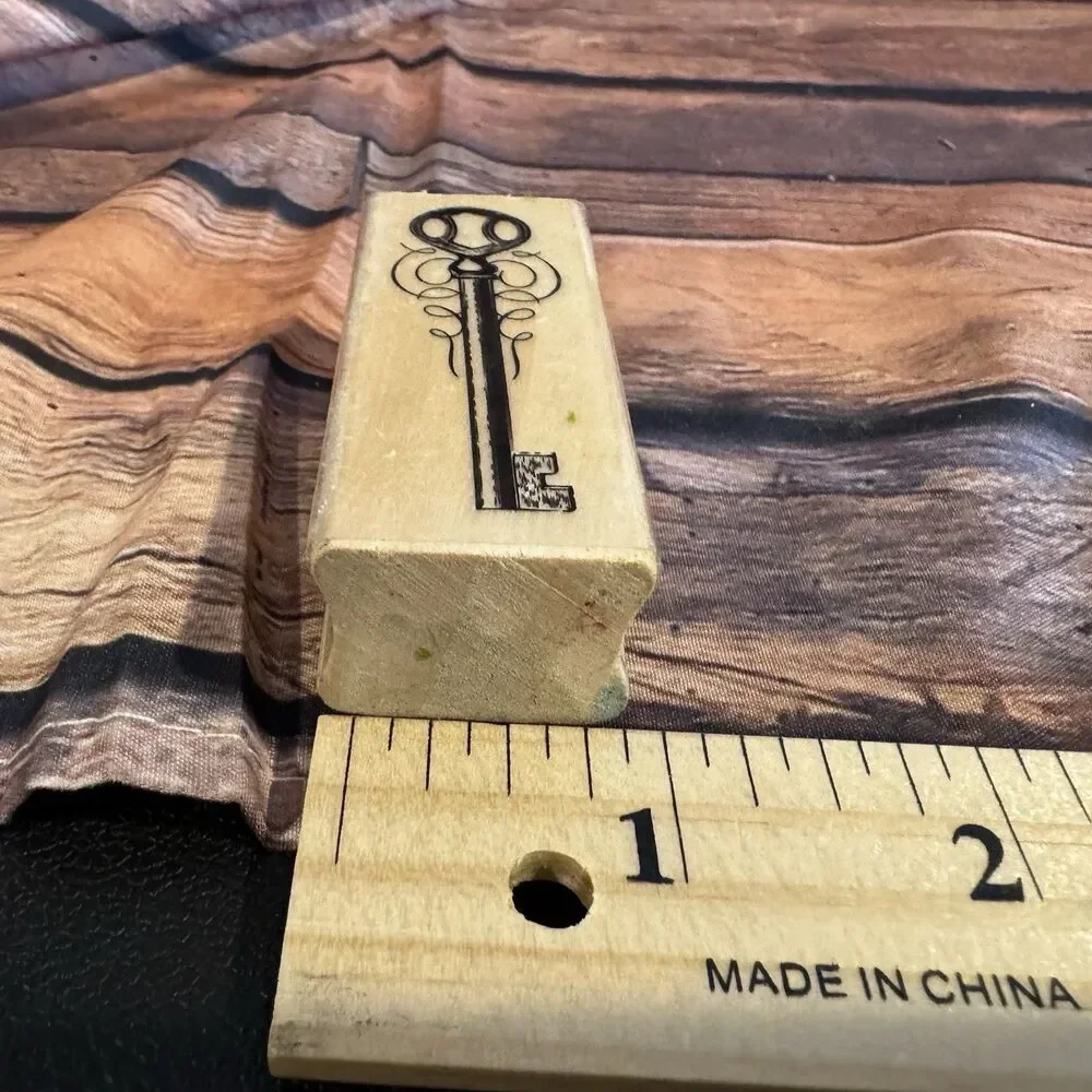 Ornate Antique Skeleton Key Wood Mounted Rubber Stamp 1x2.5